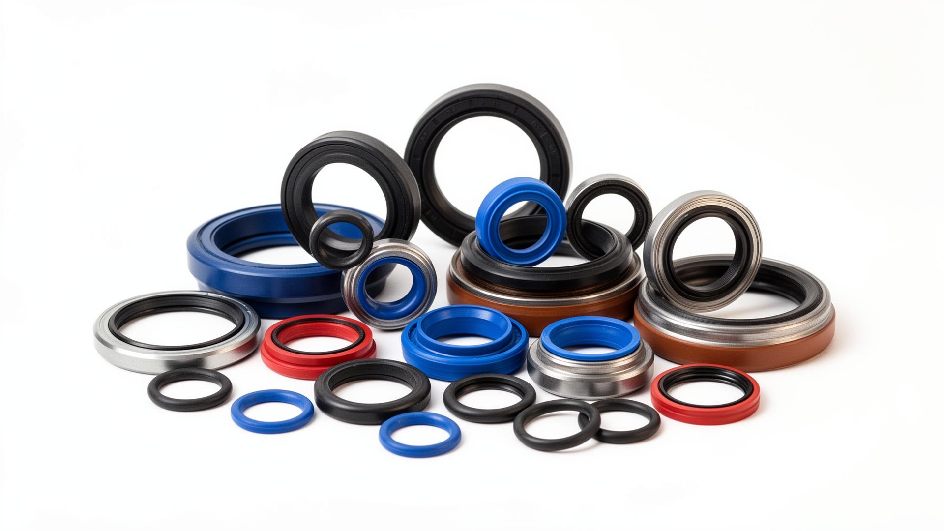 Assortment of oil seals, O-rings and O-ring cords on a workshop bench